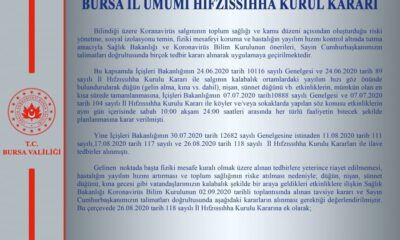 Bursa Valiliği’nden İl Hıfzıssıhha Kurulu kararı açıklaması