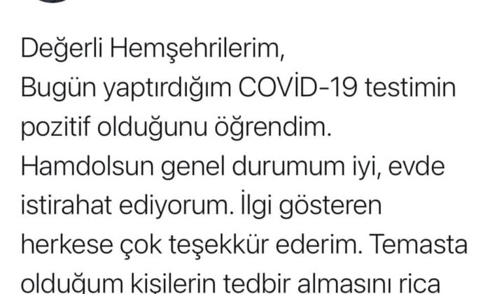 Bursa Büyükşehir Belediye Başkanı Alinur Aktaş’ın korona virüs testi pozitif çıktı