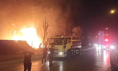 Bursa’da, yangın geceyi aydınlattı