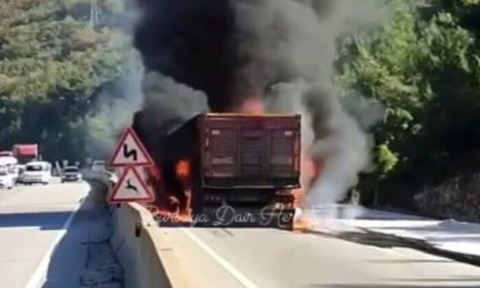 Bursa’da kaza yapan tır böyle patladı