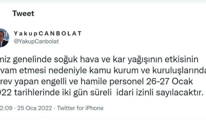 Bursa Valiliği’nden 2 gün personel izni kararı